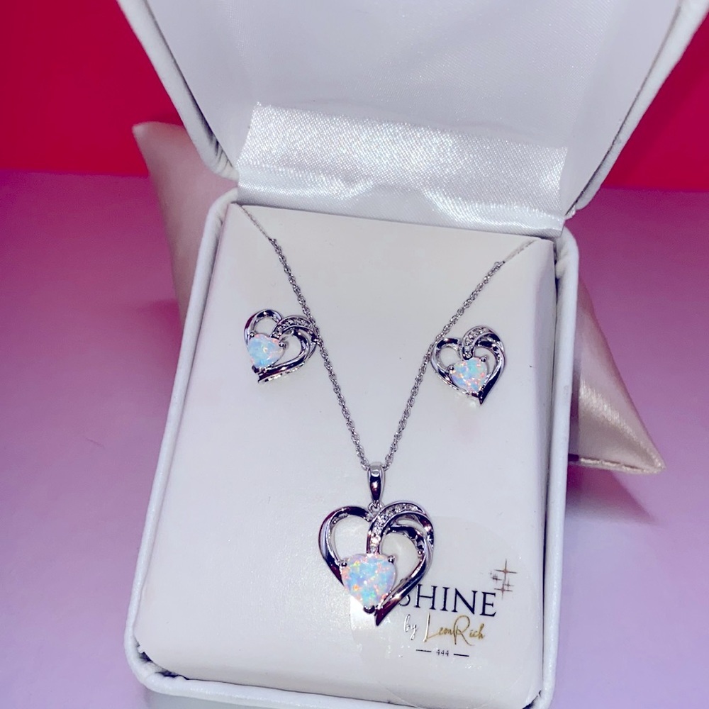 Shine By LeonRich Opal White Sapphire 2pc Set